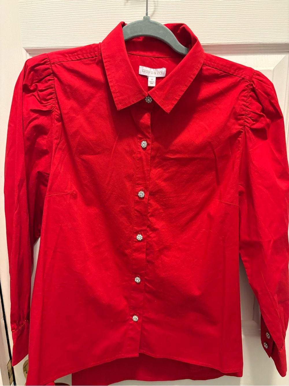 crown & ivy Red Crystal-Button Blouse